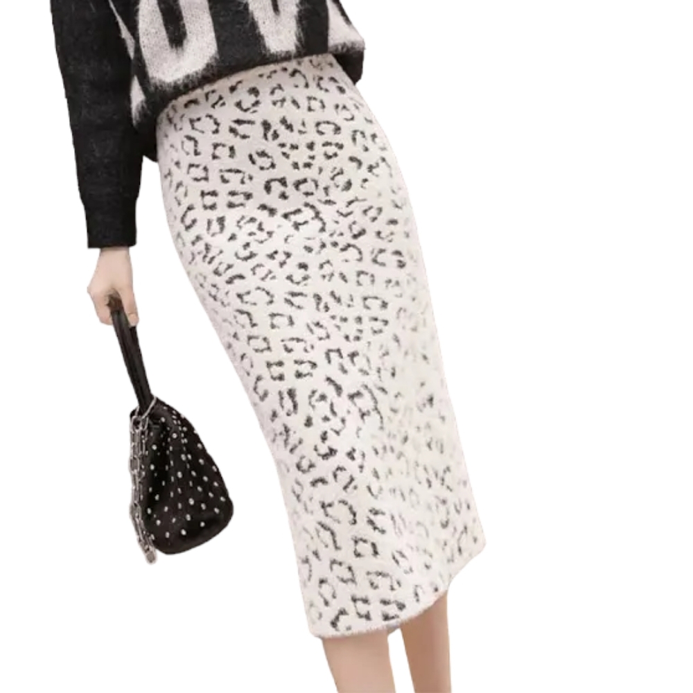 Six Crisp Days Faux Fur Snow Leopard Pencil Skirt